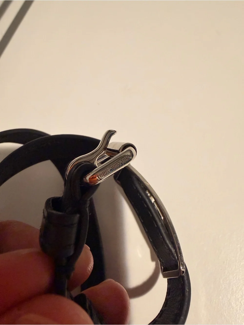 Louis Vuitton Black Epi Leather Double Wrap Bracelet with Silver LV Plaque